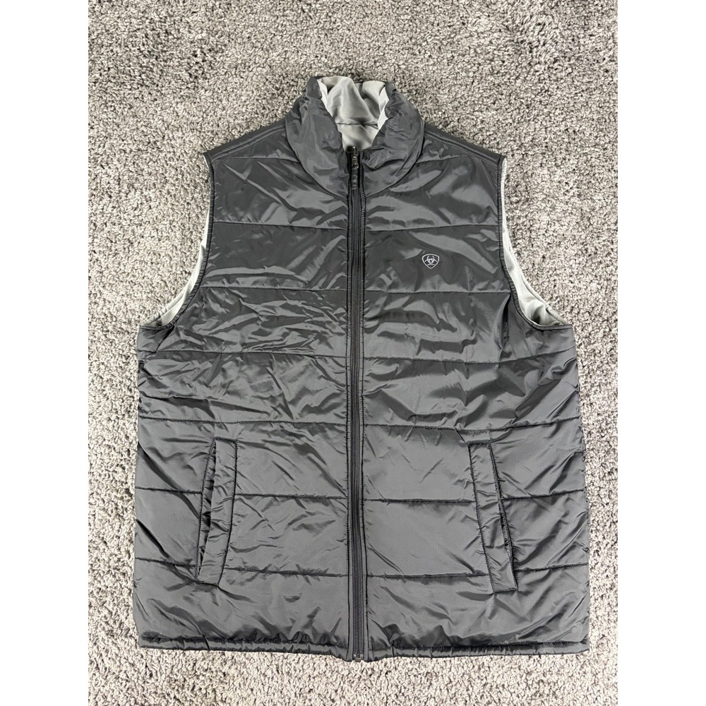 Ariat Reversible Puffer Vest Mens XL Black Grey Quilted Full Zip Insulated